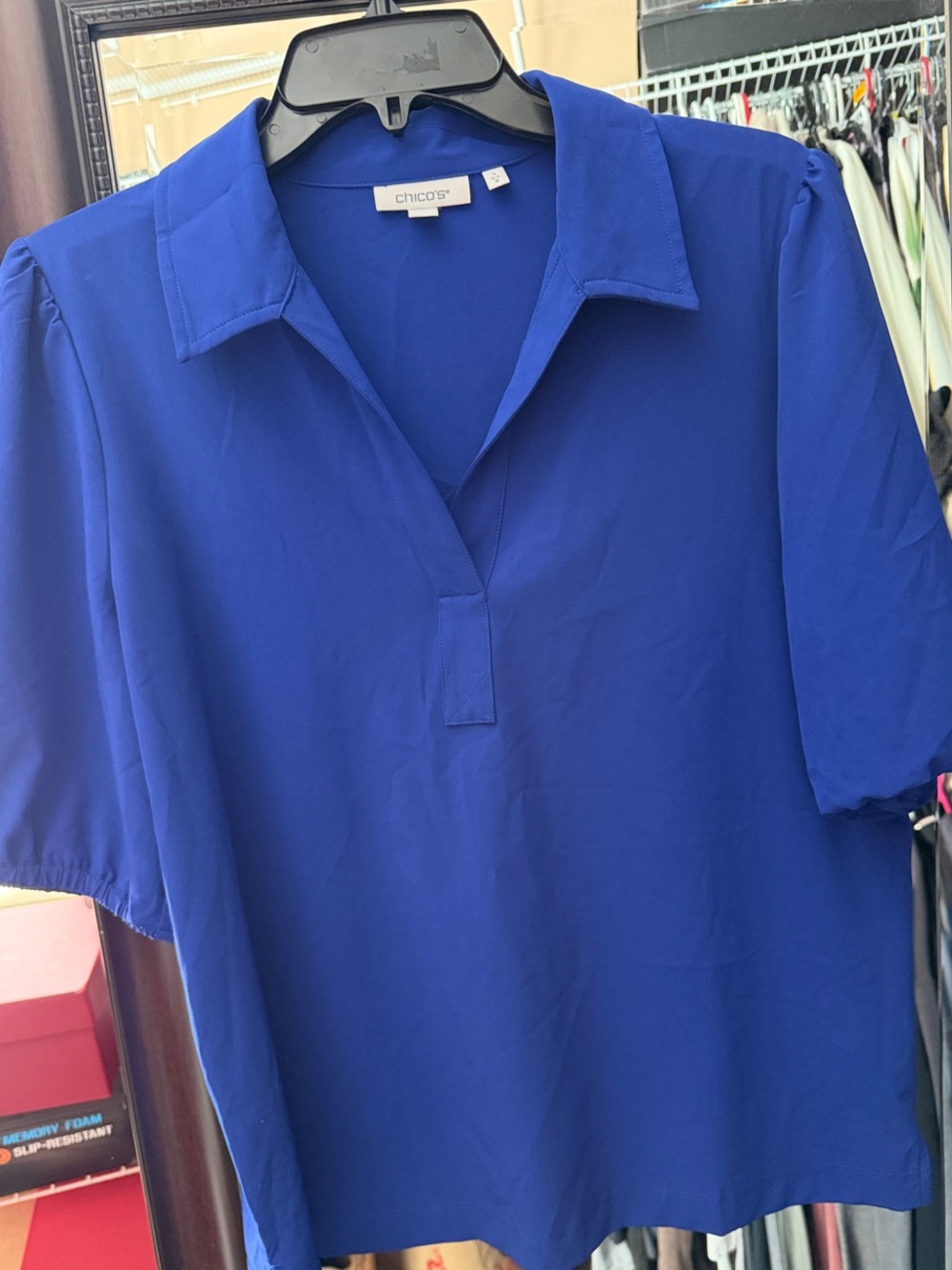 Chico's Cobalt Blue V-Neck Collared Blouse size 1
